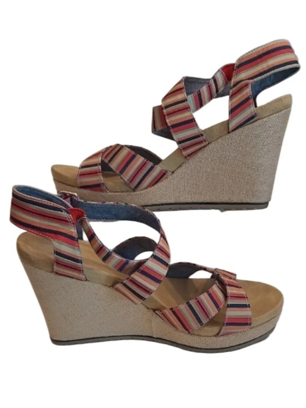 Dr. Scholl's Striped Multicolor Espadrille Wedge Sandals Strappy Striped Print